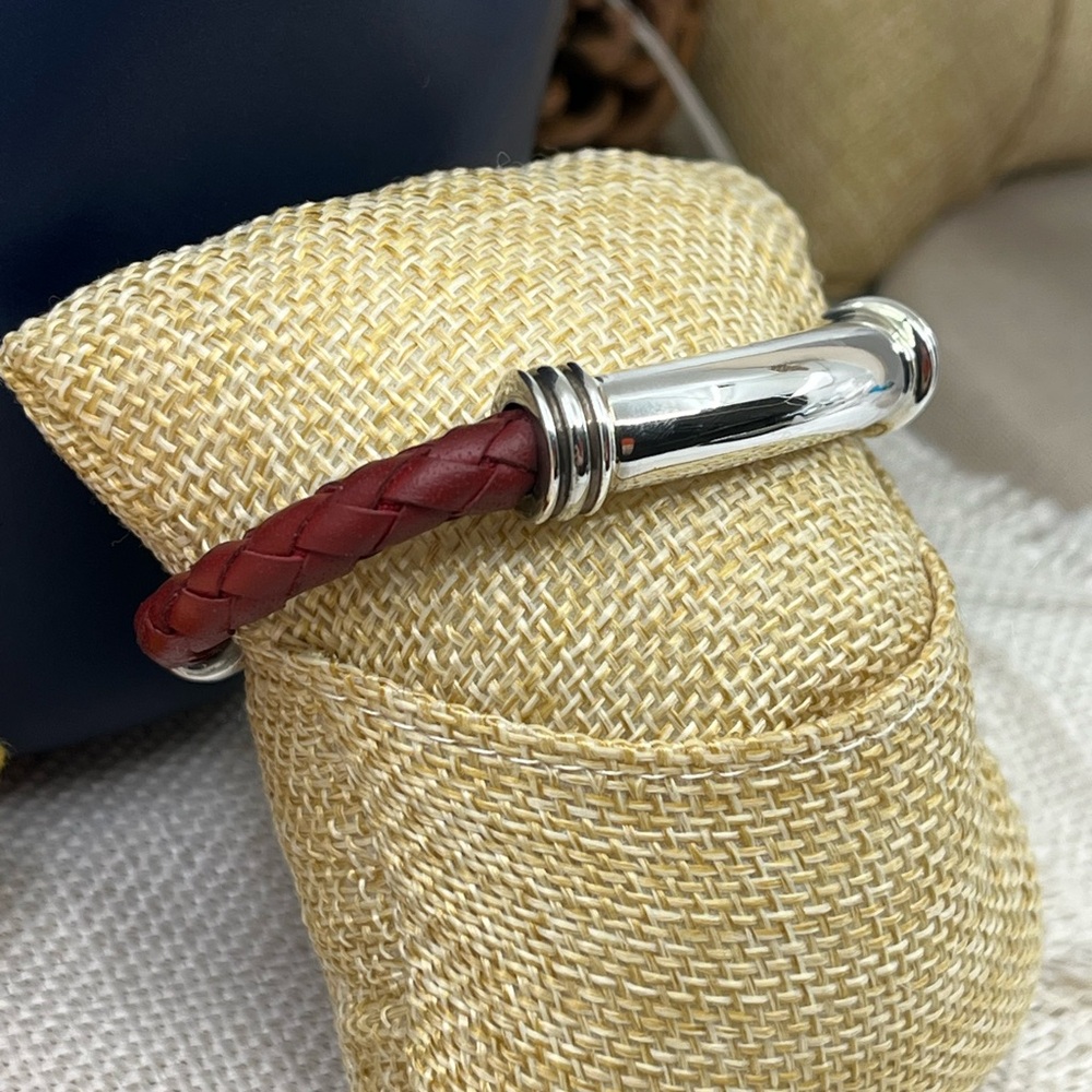 Vintage Joseph Esposito Sterling Silver & Red Leather Cuff - Picture 8 of 17
